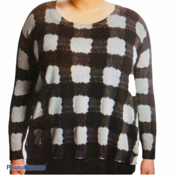 Georgette Trim Zero Degrees Celsius Black & Grey Plaid Plus Size Medium 2X NWT - Picture 2 of 7